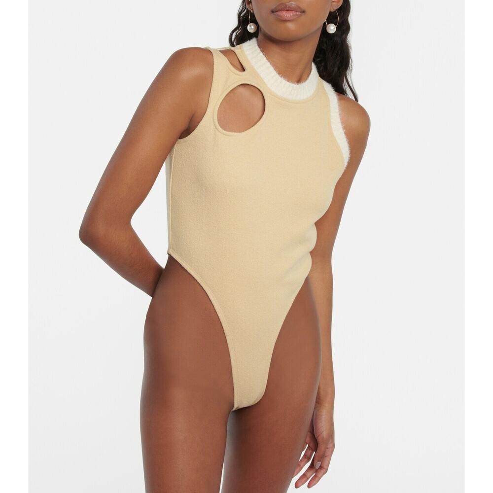 Didu Cutout Fleece Bodysuit XS in Beige NEW